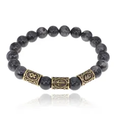 Браслет с рунами под золото Победа, достижение цели, с нат. камнем Лабрадор 10мм BSR2-037