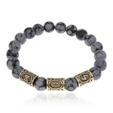 Браслет с рунами под золото Обновление и духовное очищение, с нат. камнем Обсидиан 10мм BSR2-038