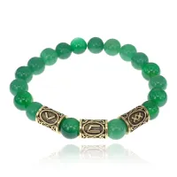 Браслет с рунами под золото Скорейшее избавление от болезней, с нат. камнем Нефрит 10мм BSR2-042