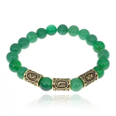 Браслет с рунами под золото Скорейшее избавление от болезней, с нат. камнем Нефрит 10мм BSR2-042