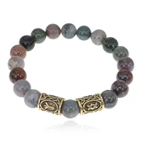 Браслет с рунами под золото Процветание и защита, с нат. камнем Яшма 10мм BSR2-044