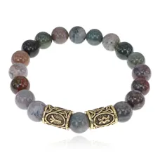 Браслет с рунами под золото Процветание и защита, с нат. камнем Яшма 10мм BSR2-044
