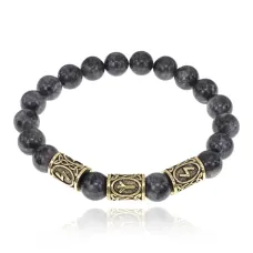 Браслет с рунами под золото Солнечный Щит, с нат. камнем Лабрадор 10мм BSR2-045