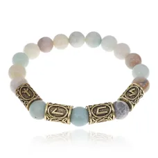 Браслет с рунами под золото Уверенность в себе, с нат. камнем Амазонит 10мм BSR2-047