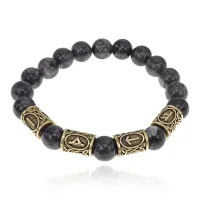 Браслет с рунами под золото Избавление от зависимости, с нат. камнем Лабрадор 10мм BSR2-050