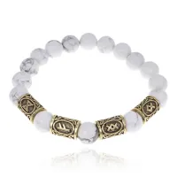 Браслет с рунами под золото Изобилие в семье, с нат. камнем Кахолонг 10мм BSR2-055