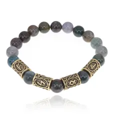 Браслет с рунами под золото Успех во всех делах, с нат. камнем Яшма 10мм BSR2-058