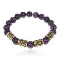 Браслет с рунами под золото Гармонизация внутреннего мира, с нат. камнем Аметист 10мм BSR2-062