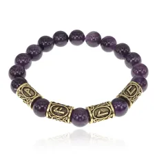 Браслет с рунами под золото Гармонизация внутреннего мира, с нат. камнем Аметист 10мм BSR2-062