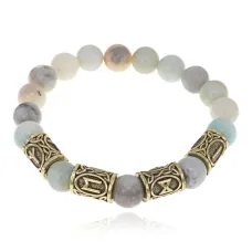 Браслет с рунами под золото Формула здоровья, с нат. камнем Амазонит 10мм BSR2-063