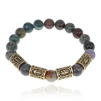 Браслет с рунами под золото Работа и карьера, с нат. камнем Яшма 10мм BSR2-068