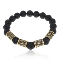 Браслет с рунами под золото Исполнение желаний, с нат. камнем Лава 10мм BSR2-071