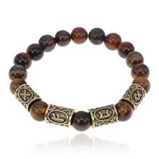 Браслет с рунами под золото Формула получения прибыли, с нат. камнем Тигровый глаз 10мм BSR2-072