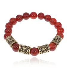 Браслет с рунами под золото Успешное вложение денег, с нат. камнем Сердолик 10мм BSR2-073