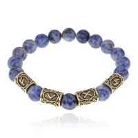 Браслет с рунами под золото Привлечение клиентов, с нат. камнем Содалит 10мм BSR2-074