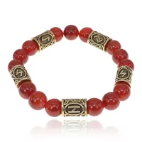 Браслет с рунами под золото Чистка и защита от негатива, с нат. камнем Сердолик 10мм BSR2-079