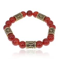 Браслет с рунами под золото Чистка и защита от негатива, с нат. камнем Сердолик 10мм BSR2-079