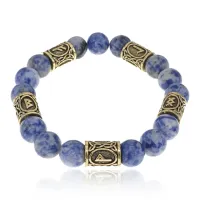 Браслет с рунами под золото Стабильность в бизнесе, с нат. камнем Содалит 10мм BSR2-081