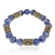 Браслет с рунами под золото Стабильность в бизнесе, с нат. камнем Содалит 10мм BSR2-081
