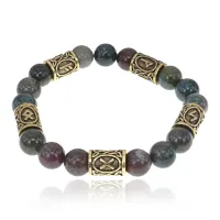 Браслет с рунами под золото Клиенты, приносящие деньги, с нат. камнем Яшма 10мм BSR2-083