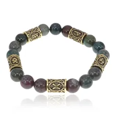 Браслет с рунами под золото Клиенты, приносящие деньги, с нат. камнем Яшма 10мм BSR2-083