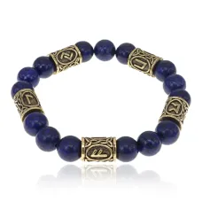 Браслет с рунами под золото Помощь Высших Сил, с нат. камнем Лазурит 10мм BSR2-085