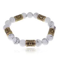 Браслет с рунами под золото Усиление интуиции, с нат. камнем Кахолонг 10мм BSR2-088