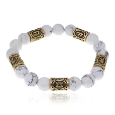 Браслет с рунами под золото Усиление интуиции, с нат. камнем Кахолонг 10мм BSR2-088