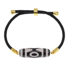 Браслет с 3-глазой бусиной Дзи на черном шнуре BSDA-01