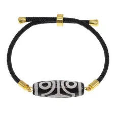 Браслет с 4-глазой бусиной Дзи на черном шнуре BSDA-02