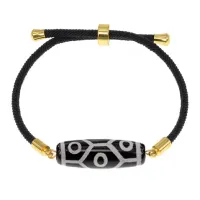 Браслет с 9-глазой бусиной Дзи на черном шнуре BSDA-05
