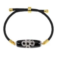 Браслет с бусиной Дзи Гаруда на черном шнуре BSDA-08