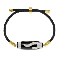 Браслет с бусиной Дзи Золотой ключ на черном шнуре BSDA-09