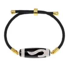 Браслет с бусиной Дзи Золотой ключ на черном шнуре BSDA-09
