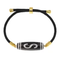Браслет с бусиной Дзи Денежный крючок на черном шнуре BSDA-10