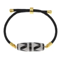 Браслет с бусиной Дзи Двойной клык тигра на черном шнуре BSDA-14