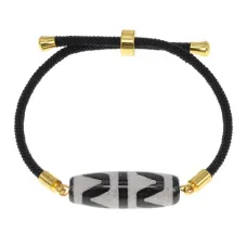 Браслет с бусиной Дзи Двойной клык тигра на черном шнуре BSDA-14