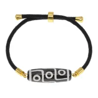 Браслет с 9-глазой бусиной Дзи на черном шнуре BSDA-15