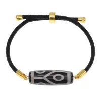 Браслет с 6-глазой бусиной Дзи на черном шнуре BSDA-16