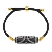 Браслет с 3-глазой бусиной Дзи на черном шнуре BSDA-17