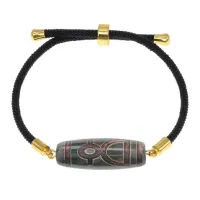 Браслет с бусиной Дзи Кубера на черном шнуре BSDA-19