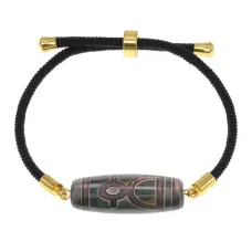 Браслет с бусиной Дзи Кубера на черном шнуре BSDA-19