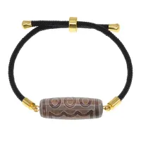 Браслет с 5-глазой бусиной Дзи на черном шнуре BSDA-22