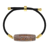 Браслет с Бусиной Дзи Денежный крючок на черном шнуре BSDA-25