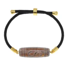 Браслет с Бусиной Дзи Денежный крючок на черном шнуре BSDA-25