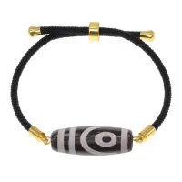 Браслет с 2-глазой бусиной Дзи на черном шнуре BSDA-26