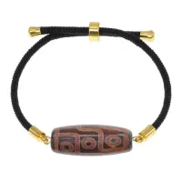 Браслет с 9-глазой бусиной Дзи на черном шнуре BSDA-29