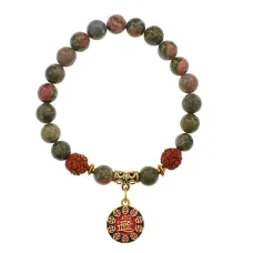 Браслет Богатство с натамнем Унакит 8мм BSRE04