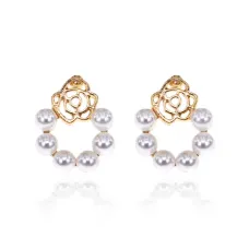 Серьги Роза с искусственным жемчугом, 15х15х10мм SE245