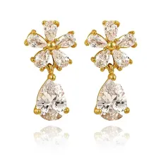 Серьги Цветок и капля с кристаллами, 25х12,5х10мм SE280